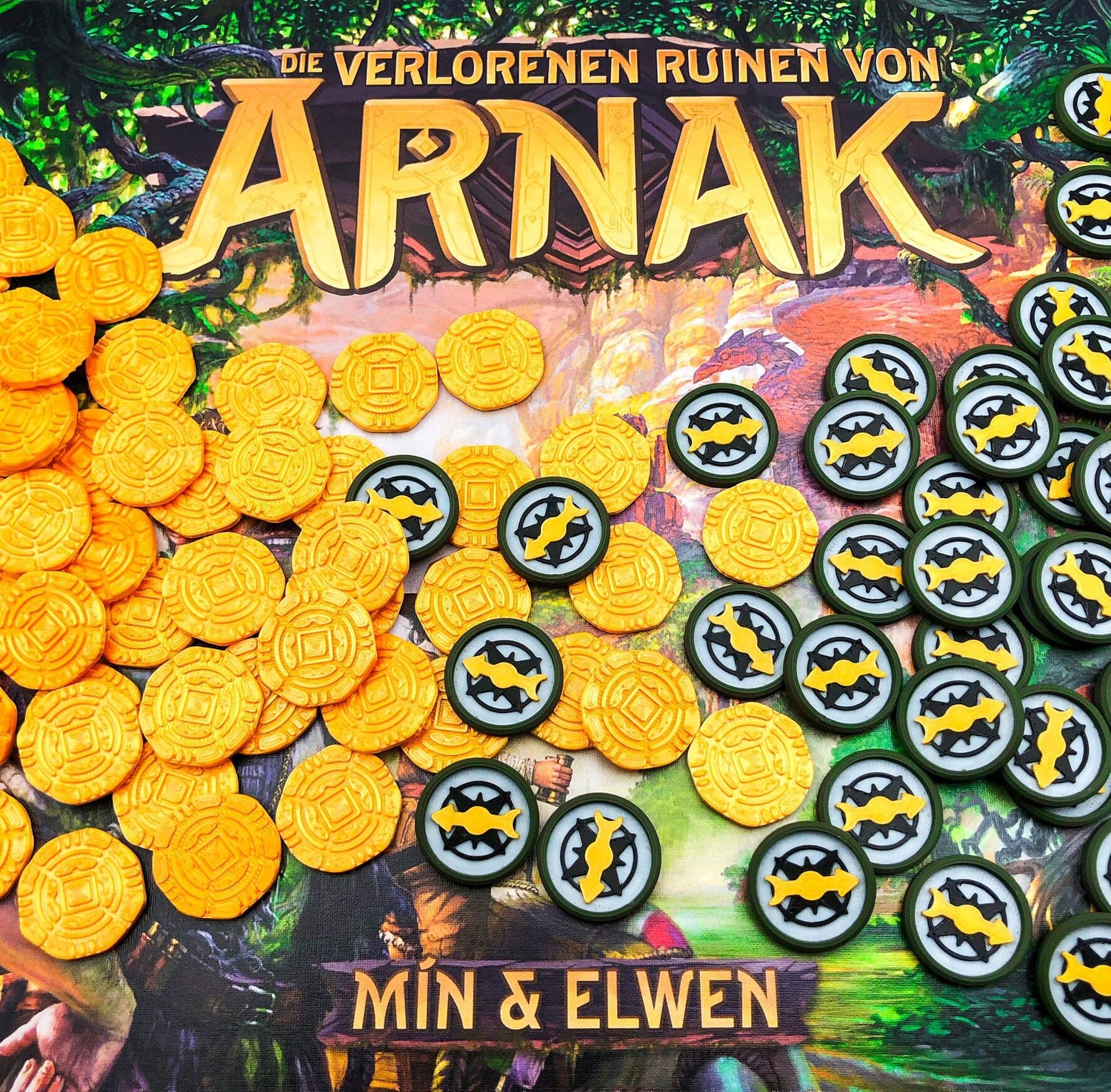 Die Verlorenen Ruinen von Arnak – Deluxe 27x Kompasse & 27x Münzen Set – Multicolor Print – Brettspiel Erweiterung – 3d Druck