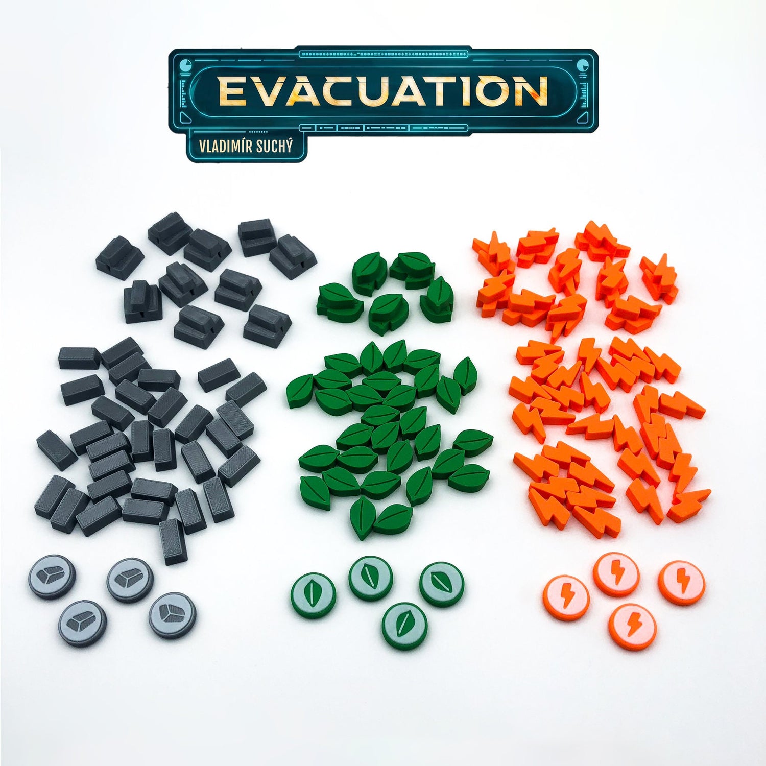 Evacuation – 3D Resources Set (115) / Produktion Marker (12) - Boardgame Upgrade – 3D Print