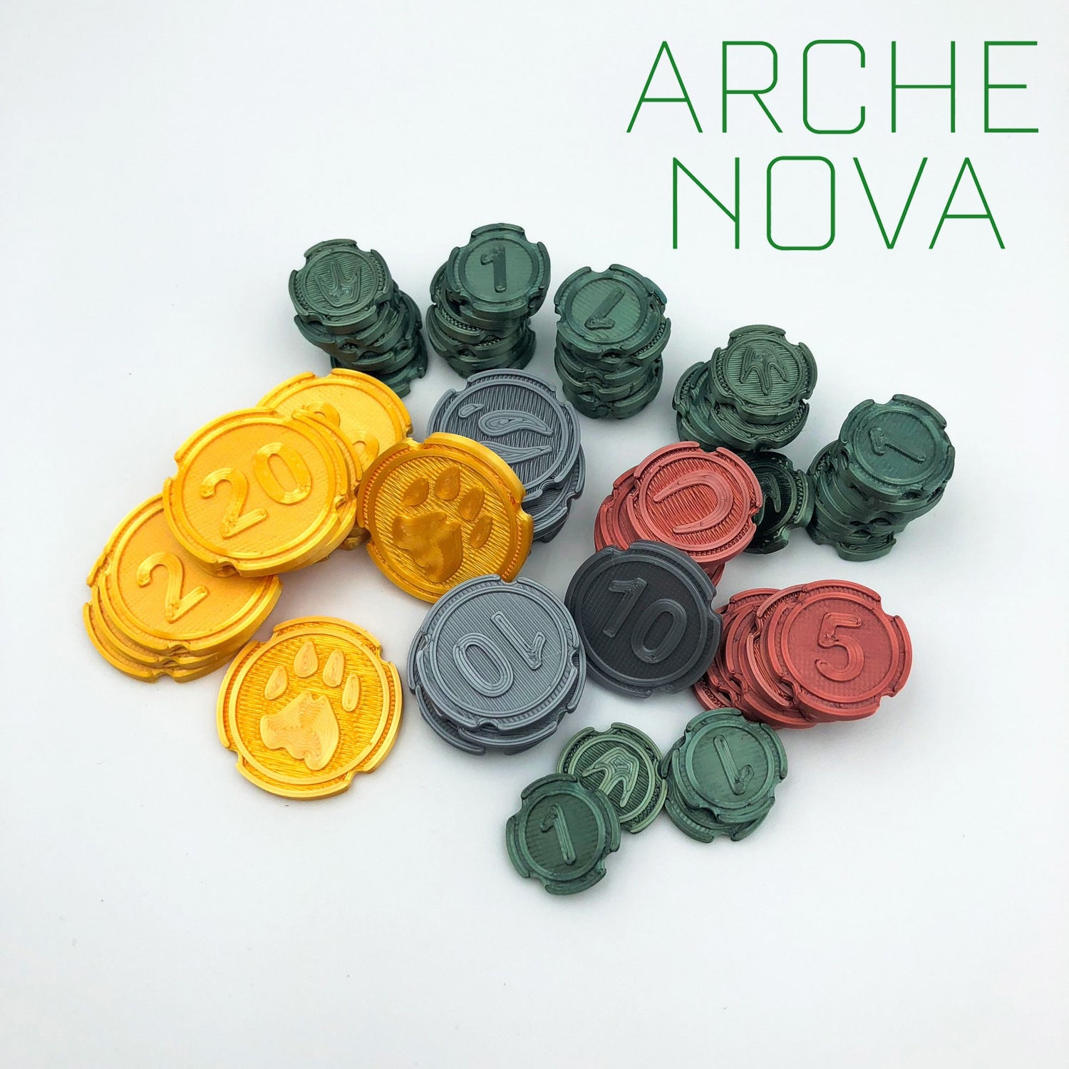 Arche Nova – Deluxe – Münzen / Geld / Coin Set (70 Stück) – Brettspiel Upgrade /Erweiterung – 3d Druck